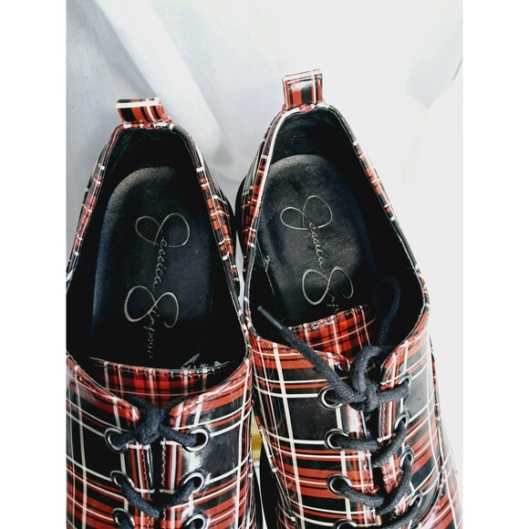 Jessica Simpson Sayze Red Plaid Patent Leather Platform Oxford Size 8 - Picture 11 of 13